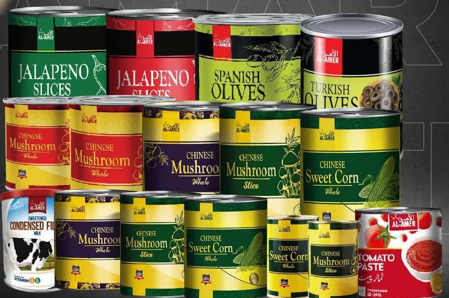 Al-Amer tins of olives, mushrooms and sweet corn