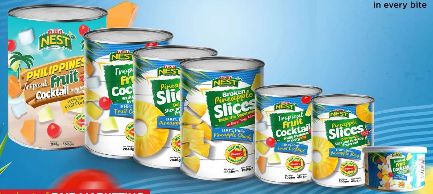 Fruit Nest tins of tropical fruit cocktail and pineapple slices