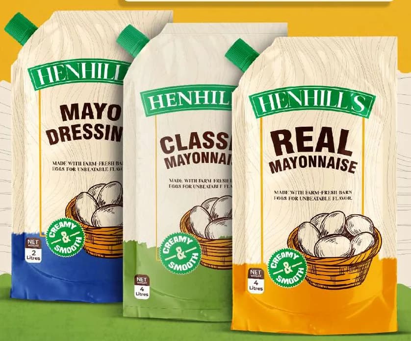 Henhill's Real, Classic and Dressing mayonnaise pouches