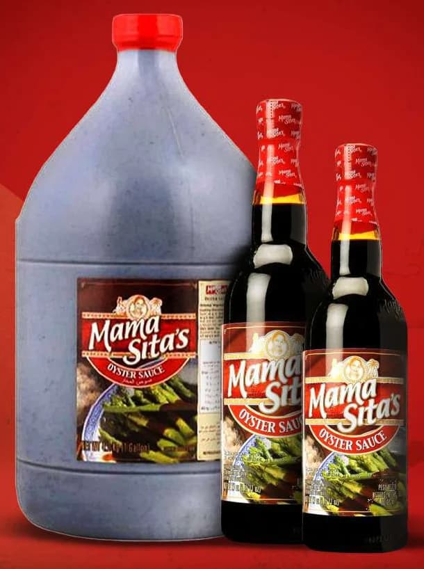 Mama Sita's oyster sauce in bottles and a 4.2 kg jug